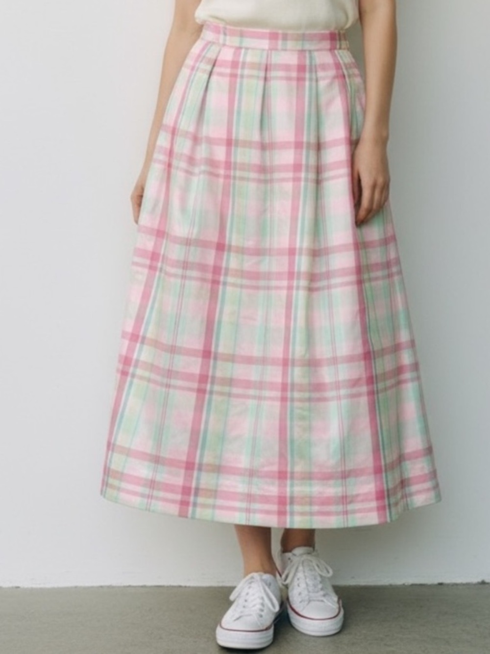 Vintage Hartstrings Plaid Taffeta A-Line Full Length Skirt Pink Girls Size 8